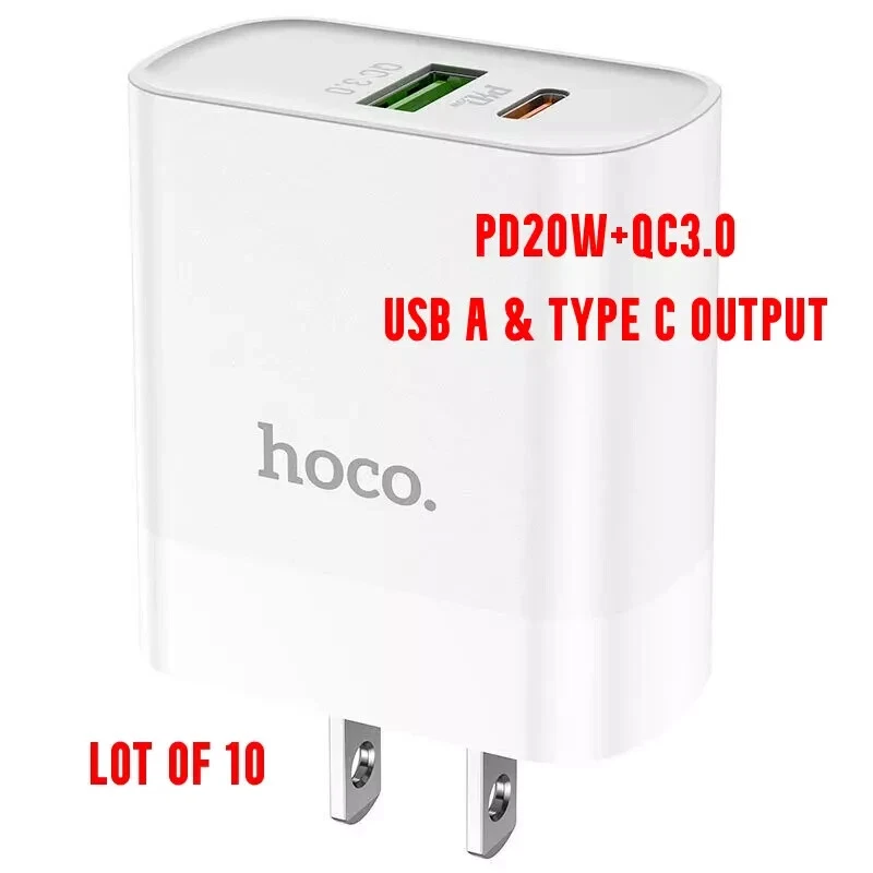 Lote de 10 Cargador de Pared para US PD20W + QC3.0 USB A y Salida Tipo C Foto 1 de 4