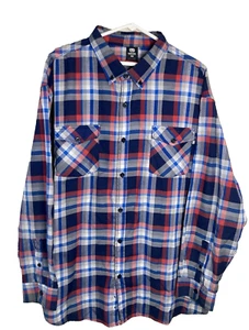 Ecko Unltd Shirt Men's 4XB Red/Blue Plaid Long Sleeve Button Down Logo 2 Pockets - Picture 1 of 11