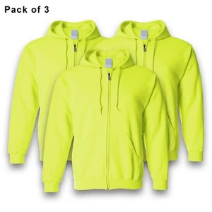 High Visibility Full-Zip Hoodie for Worker Gildan Safety Green Soft Fleece Pack3 - Picture 1 of 6