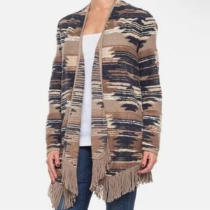 Neu mit Etikett XL offene Strickjacke, Aztekenmuster, Marke Lucky, Fransen - Bild 1 von 4