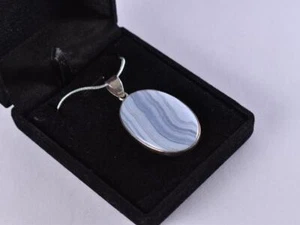 Collar de piedras preciosas de cristal de encaje azul ágata plata esterlina 925 con cadena - Imagen 1 de 5