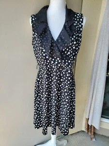 Tiana B. Dress Womens Medium Black White Polka Dot Ruffle Classy Pin Up 50s - Picture 1 of 13