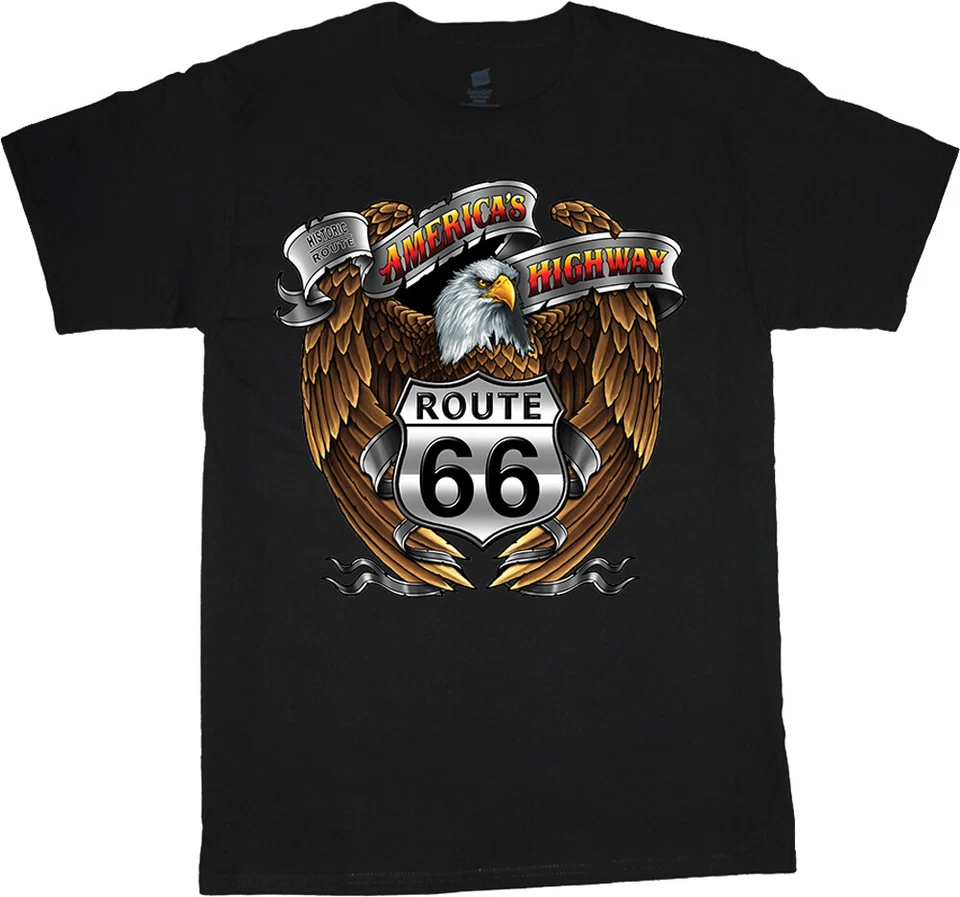 Big and Tall T-shirt Mens Graphic Tee Rt 66 Sign Eagle America's Highway - Image 1 of 1