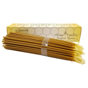 50 Natural Beeswax Taper Candles 9 Inch Scented Thin Jerusalem Church Candles - Picture 1 of 11