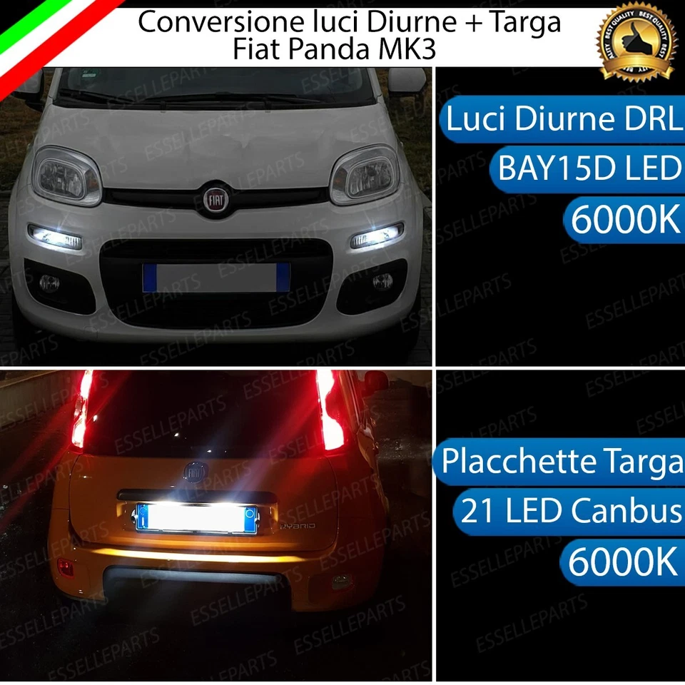 ELM LUCI DIURNE DRL A LED + LUCI TARGA LED CANBUS FIAT PANDA MK3 6000K BIANCO