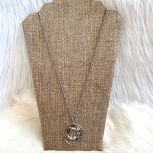 Western Geometric Necklace Double Open Circle Pendant Silver Tone Gothic 12254 - Picture 1 of 8