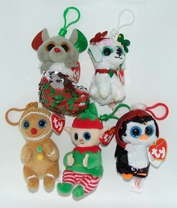 NEW! TY Set of 5 TY Key Clips Christmas Alfonzo-COOKIE-Chipper-Gale-Sugar nwt's - Picture 1 of 1