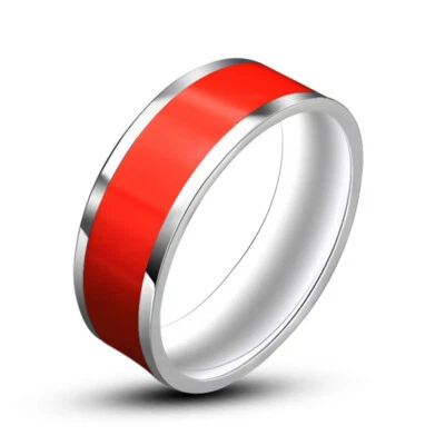 Alianças de casamento masculinas de aço titânio vermelho/branco/preto 7 mm tamanho 7-12 - Imagem 1 de 4