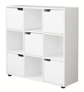 New Basicwise 9 Cube Wooden Organizer With 5 Enclosed Doors and 4 Shelves