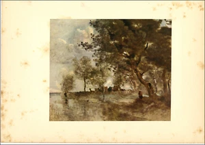 Impresión vintage de 1912 Jean Corot A Flood 1870 bellas artes campo árboles pueblo - Imagen 1 de 3