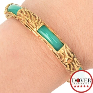 Estate Green Onyx 14K Gold Abstract Textured Bangle Bracelet 38.2 Grams NR - Picture 1 of 5