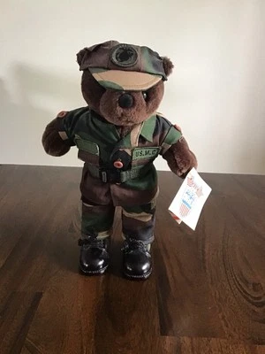 Vintage 1989 Bear Forces Of America Camo U.S. Marines Uniform Plush Bear w/ tag - Image 1 of 4