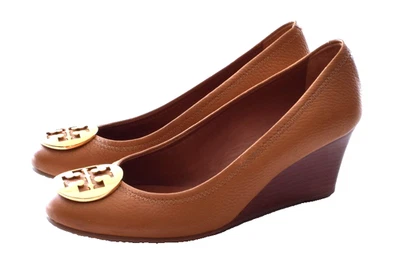 TORY BURCH Women's Sally Closed Toe Wedge Leather Pumps Saddle Brown size 8 - Image 1 of 4