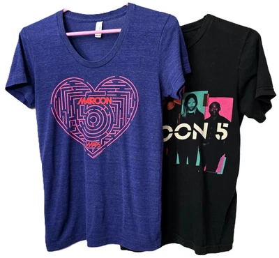 2pc Maroon 5 Graphic Shirts S M Women Concert Tops Tour Retro MAPS Blue Black - Imagem 1 de 4