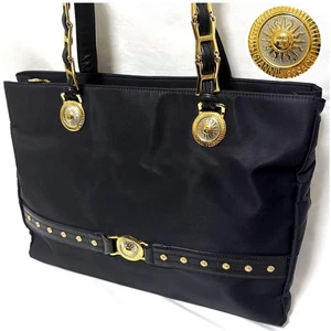 Bolso de hombro Versace Sunburst de cuero de nailon negro dorado talla grande - Imagen 1 de 24