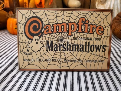 OLD VINTAGE PRIMITIVE RETRO STYLE HALLOWEEN GHOST CAMPFIRE MARSHMALLOW WOOD SIGN - Image 1 of 4