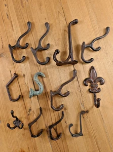 12 LARGE CAST IRON HOOKS **WITH DEFECTS** WELDING ART COAT HOOKS RUSTIC METAL - Picture 1 of 11