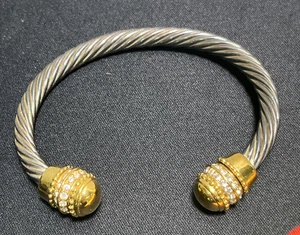 Brazalete brazalete brazalete con cable de alambre de plata con cabeza de tornillo de cristal brillante 7' - Imagen 1 de 5