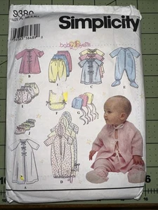 Patrón de costura Simplicity 9380 bata bata babero pantalones sombrero + talla NB-L SIN CORTAR - Imagen 1 de 7