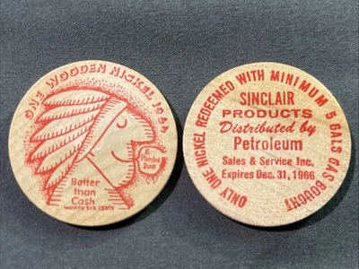 Sinclair Oil Wooden Nickel 1966 Graphic Indian Collectibles (25) - Image 1 of 4