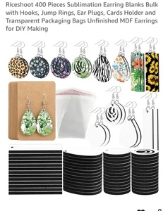 Riceshoot 400 Pcs Sublimation Earring Blanks Bulk with Hooks, Jump Rings, Ear - Picture 1 of 6