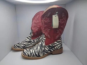 Roper Zebra rot Western Cowboystiefel Damen 7,5 Cowgirl Rodeo Ranch eckige Zehenpartie - Bild 1 von 11