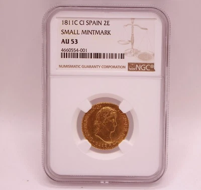 1811 年 CI 西班牙 2E 小号铸币厂 AU 53 NGC 金币斐迪南七世 — 第 1/4 张图片