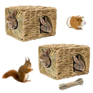 2 Pcs Grass House for Rabbit Natural Hand Woven Seagrass Play Hay Bed Foldabl... - Picture 1 of 7