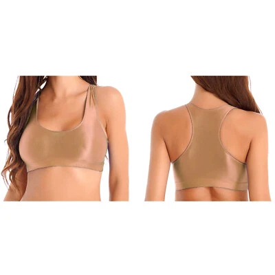 Mujeres Brillante Sin Mangas Espalda Corredora Cami Prendas para el torso Cortas Deportes Fitness Chaleco Camisas Foto 1 de 2