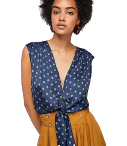 Nuevo con etiquetas Top Free People Mornings in Marrakech Lunares Azul Corbata Frontal Talla M - Imagen 1 de 11
