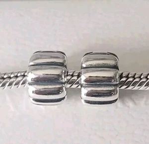 Genuine Pandora Bracelet Clip Charms - Silver Ribbed Clips x2 S925 ALE - Picture 1 of 7