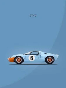 Poster - Ford GT40, Minimal Modern Classic Car Pop Art, 4 Sizes - Picture 1 of 21