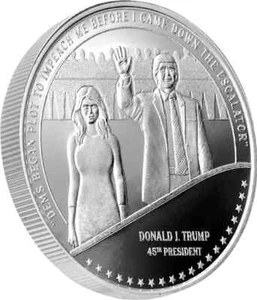 Escalera mecánica Trump & Melania redonda de plata .999 BU MAGA Trump 1 OZ L/E 0338/4500 - Imagen 1 de 2