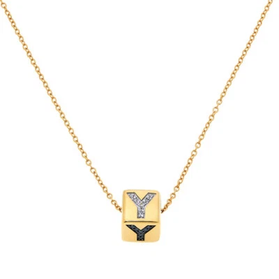 Collar de plata esterlina inicial con letra "Y" de diamantes y piedras preciosas para mujer, tono dorado Foto 1 de 2