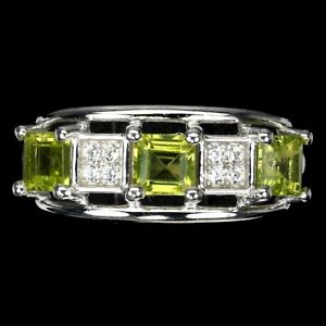 Unheated Square Peridot 4mm Cz 14K White Gold Plate 925 Sterling Silver Ring 6