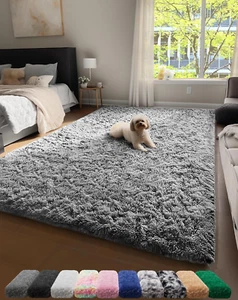 Upgrade 4X6 Rugs for Bedroom, Grey, Fluffy Shaggy Soft Area Rug, Gray Non-Slip I - Picture 1 of 12