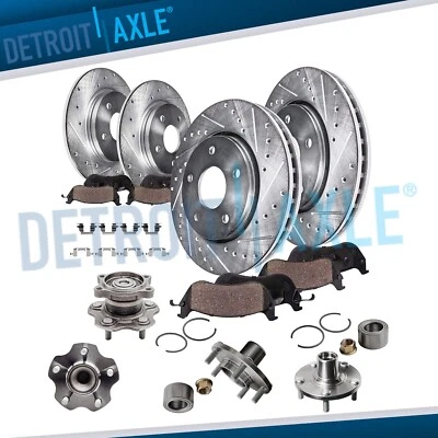 12pc Front Rear DRILLED Rotor Pad Wheel Bearing Hub for 2004-2008 Nissan Maxima - Image 1 of 4