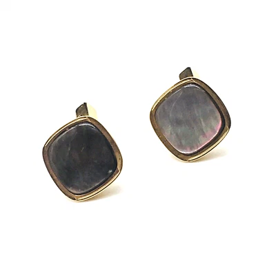 Abotoaduras quadradas curvas vintage Swank tom dourado Abalone 1” esfregão aniversário de casamento - Imagem 1 de 4