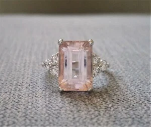 2.5ct Natural Morganite & Diamond Ring 14k SOLID White Gold With Round Accents - Picture 1 of 12
