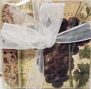 Set of 4 Same Wooden Cork Backed Coasters (3.5"x3.5") LARGE GRAPES, WC17,D'Lusso - Picture 1 of 6