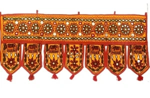 Arazzo giallo Toran elefante porta Valance cotone boho pelliccia da appendere a parete UK - Foto 1 di 2