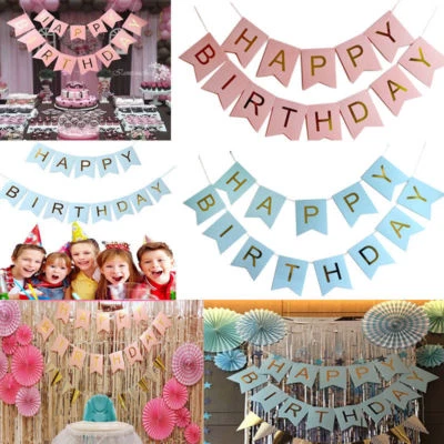 Glitter Gold Letters Happy Birthday Bunting Garland Party Hanging Banner Decor   - Image 1 of 4