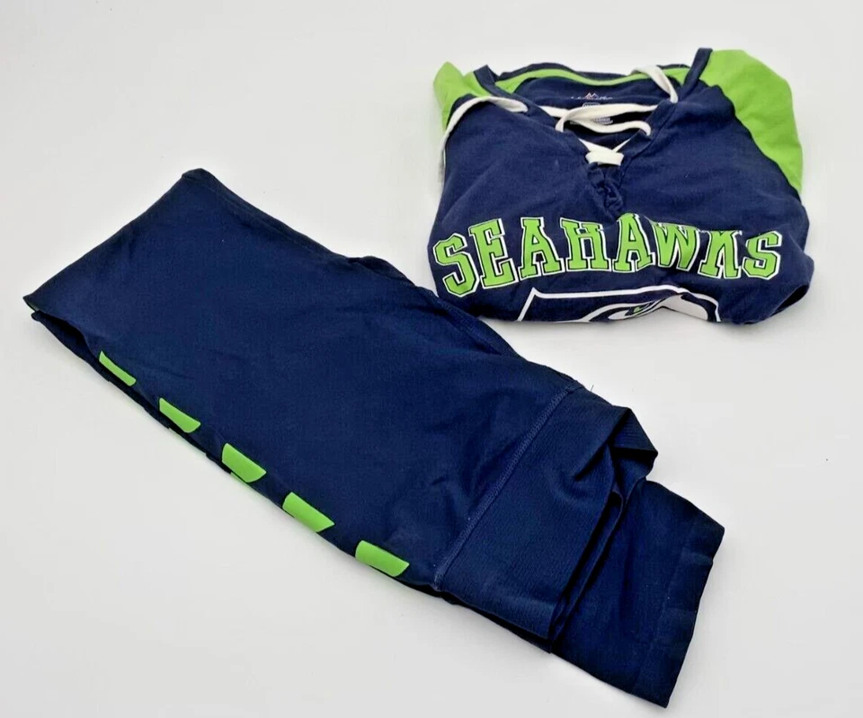 MAJESTIC SEATTLE SEAHAWKS WOMENS LACE UP LONG SLEEVE SHIRT & LEGGINGS SIZE M - Image 1 of 4