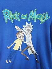 Rick and Morty TV Adult Swim Cartoon Blue Graphic T-Shirt Medium Stretch Cotton