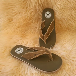 Converse Flip Flops Army Green Rough Fabric Thongs Ladies US 6 EU 37 UK 4 Korea - Picture 1 of 17