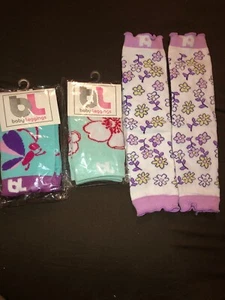 BL Baby Leggings Leg Warmers Lot Of 3 Girls 2 new 1 used once flowers butterfly - Picture 1 of 6