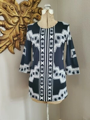 DE COLECCIÓN AÑOS 60 MOD OP ART NEGRO + BLANCO GO GO DECO CAMISETA ESTAMPADO ATÓMICO TOP TÚNICA S M Foto 1 de 4