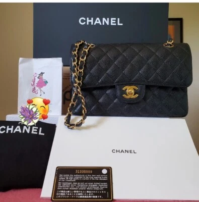 $10900 CHANEL Classic small double Flap Bag black caviar gold hw  year 2021  - Image 1 of 4