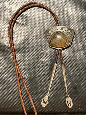 Винтажный родной серебро агат Bolo галстук вздохнул w/кожаный шнур - Изображение 1 из 4