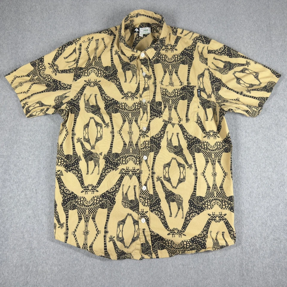 Camisa Lifted Research Group LRG Hombre Grande Bronceada Negra Jirafa Estampado Animal Botón Foto 1 de 4